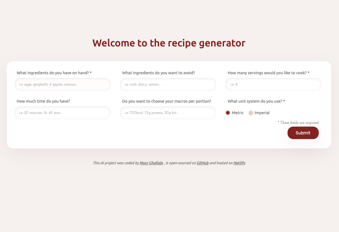 AI recipe generator